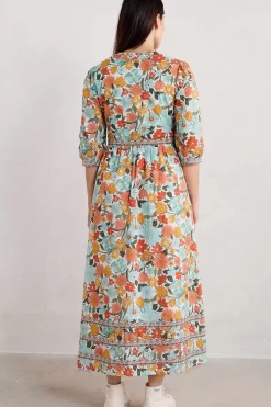 Blue Hills Border V-Neck Floral Dress
