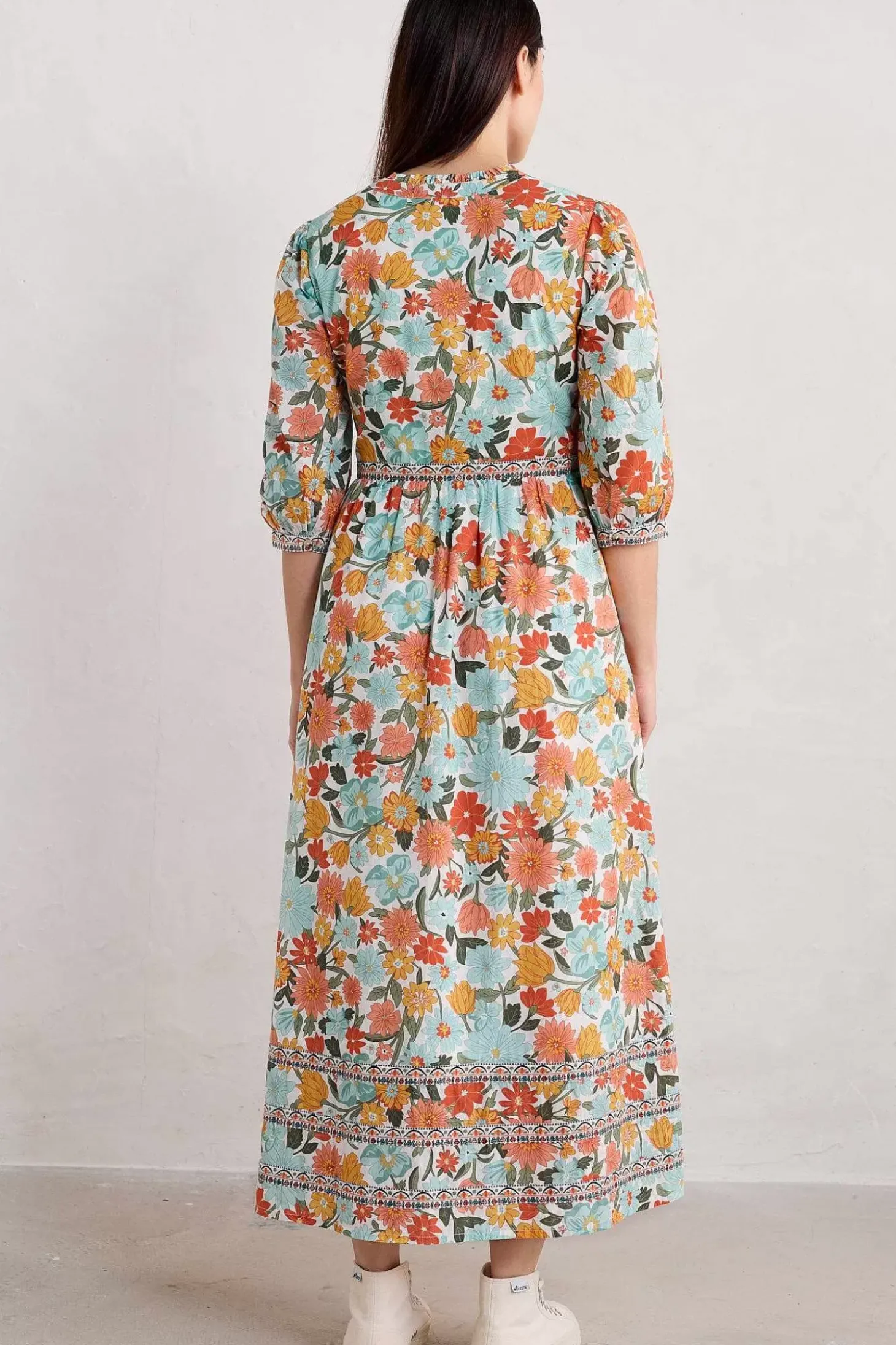 Blue Hills Border V-Neck Floral Dress
