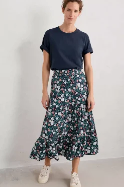 Line Strokes Tiered Midi Skirt