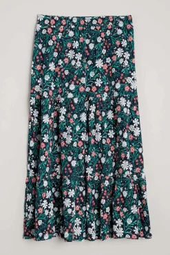 Line Strokes Tiered Midi Skirt