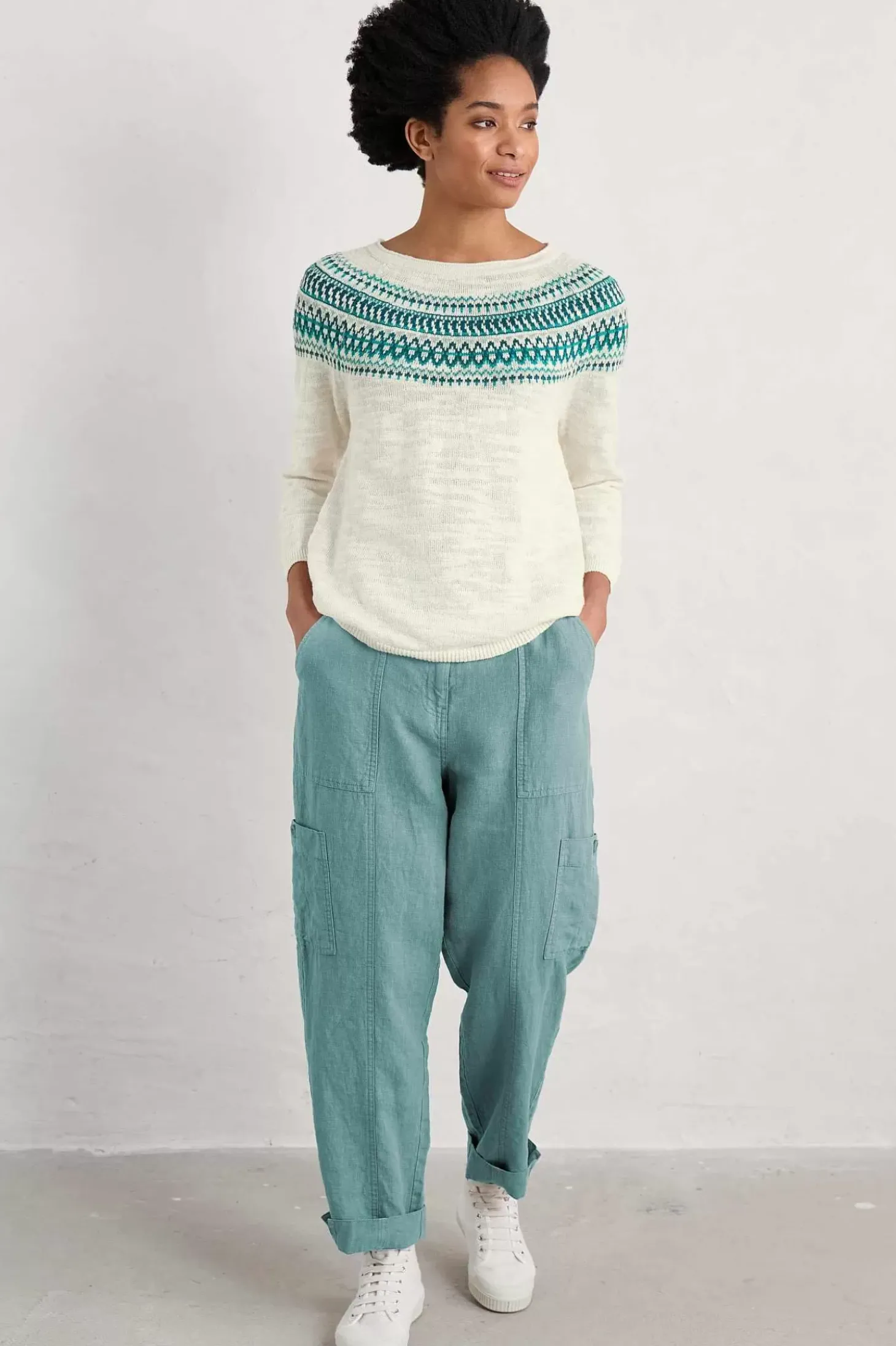 Penvoose Three Quarter Sleeve Fair Isle Jumper