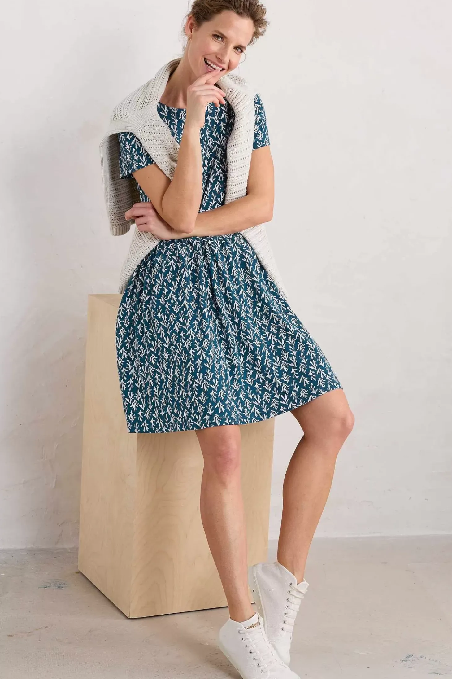 Sea Mirror Jersey Dress With Short Sleeves