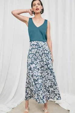 Temple Printed Satin Midi Skirt
