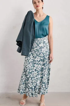 Temple Printed Satin Midi Skirt